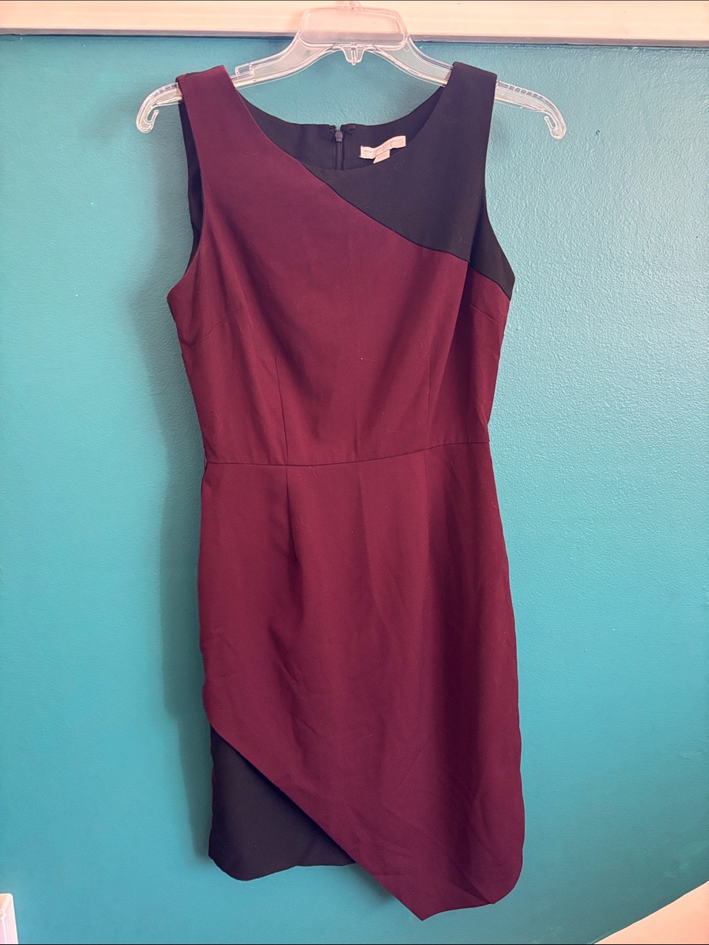 New York & Company Asymmetrical Wine and Black Sheath Dress